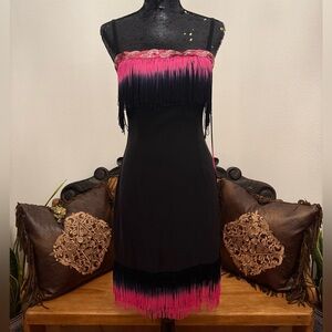 La Belle Vintage Black and Pink Gatsby Fringe Dress Size 5